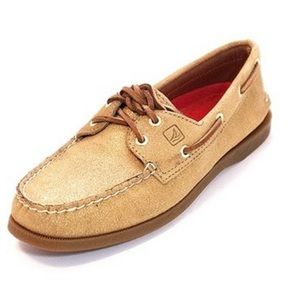 Sperry Top Sider Gold Sparkle Suede SZ 7 BNWT